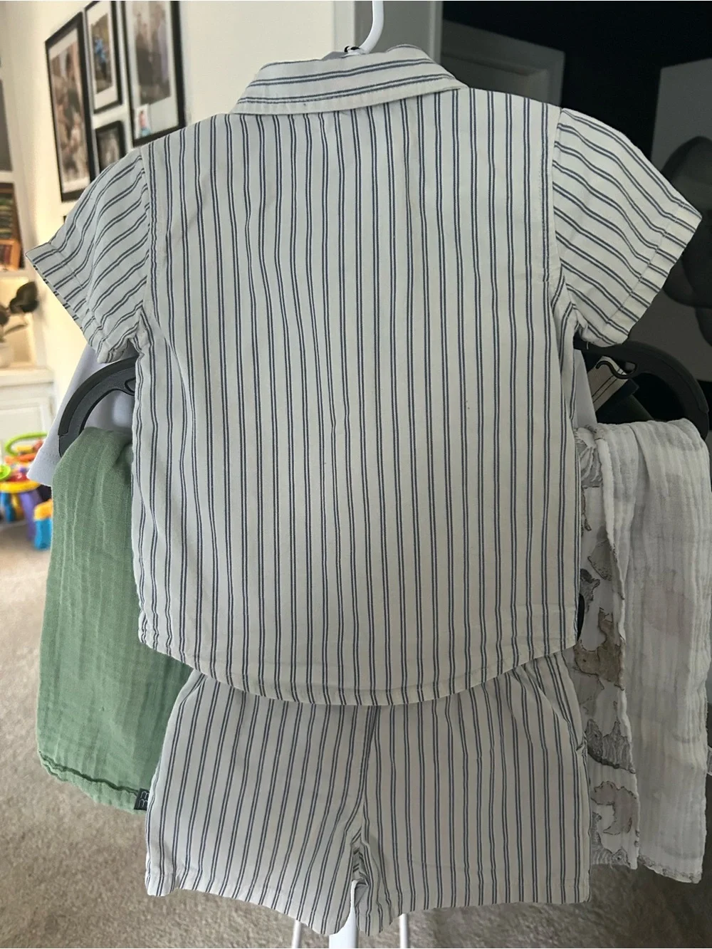 Striped Short-Sleeve Kids Short Set Blue & White